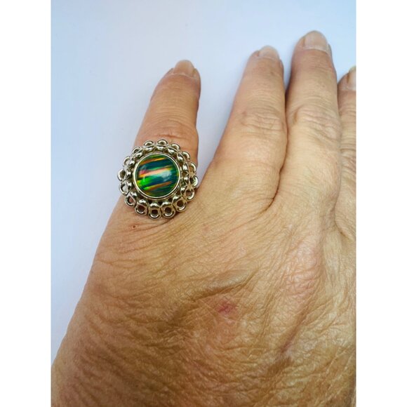 Estate Kameleon Sterling Silver 925 Interchangeable Ring Green Abalone - Picture 6 of 12
